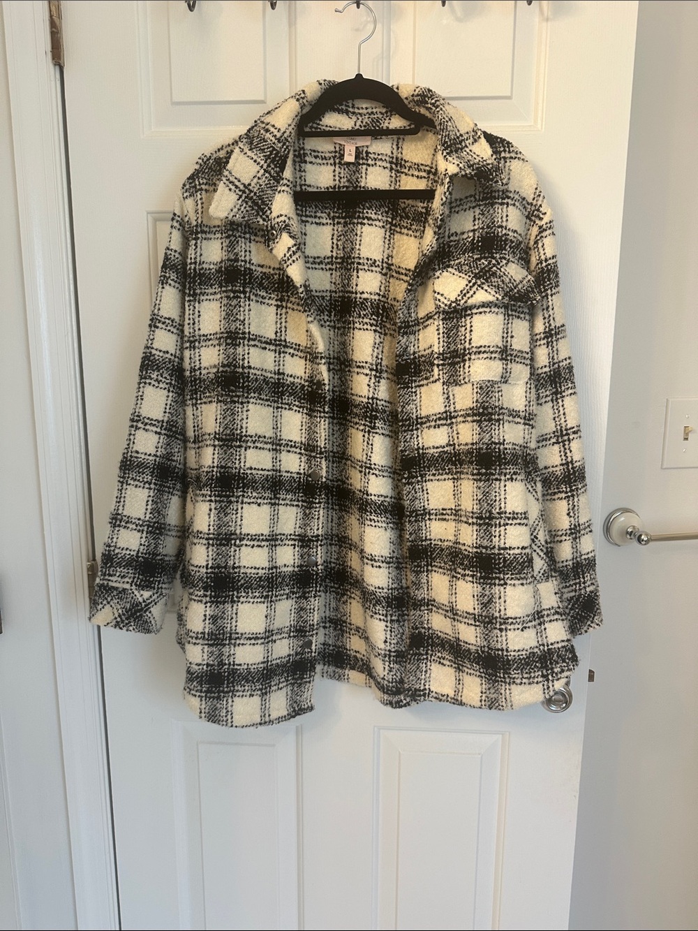 Como Vintage Black & White Plaid Teddy Shacket